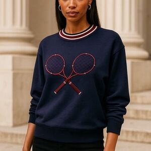 Tory Burch Tennis Embroidered Sweatshirt Size LARGE NWT